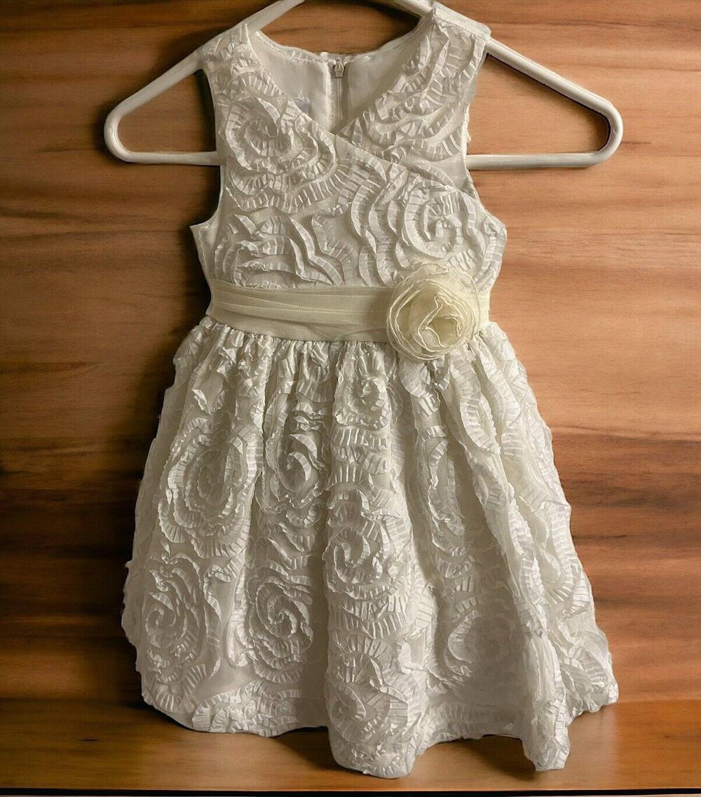 Bonnie Jean White Girl Dress 3/3T Rosette Flowers Sleeveless Wedding Party EUC